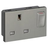 羅格朗開關(guān)插座 奧特 金屬鎂 方形英標(biāo)帶開關(guān)插座模塊 13A 3M