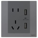 羅格朗開(kāi)關(guān)插座 逸景Plus 沉灰鋁 帶二三插USB充電插座 五孔USB插座