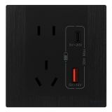 羅格朗開(kāi)關(guān)插座 逸景Plus 拉絲黑 帶二三插Type A+C USB充電插座 30W